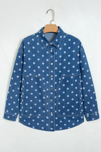 Polka Dot Long Sleeve Collar Shift Tunic Denim Jacket - KaleaBoutique.com