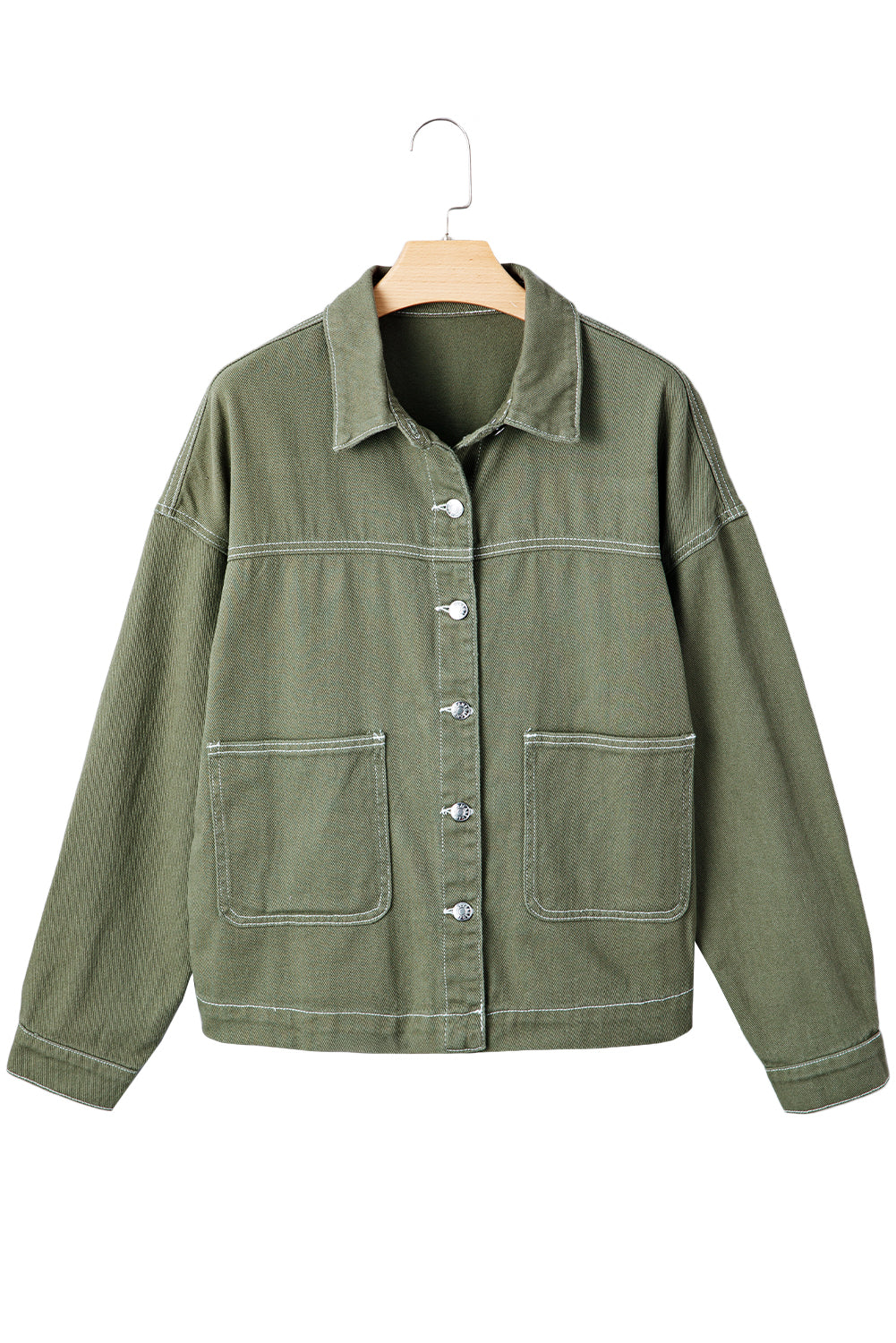 Patched Pocket Collared Button Front Boyfriend Denim Jacket - KaleaBoutique.com