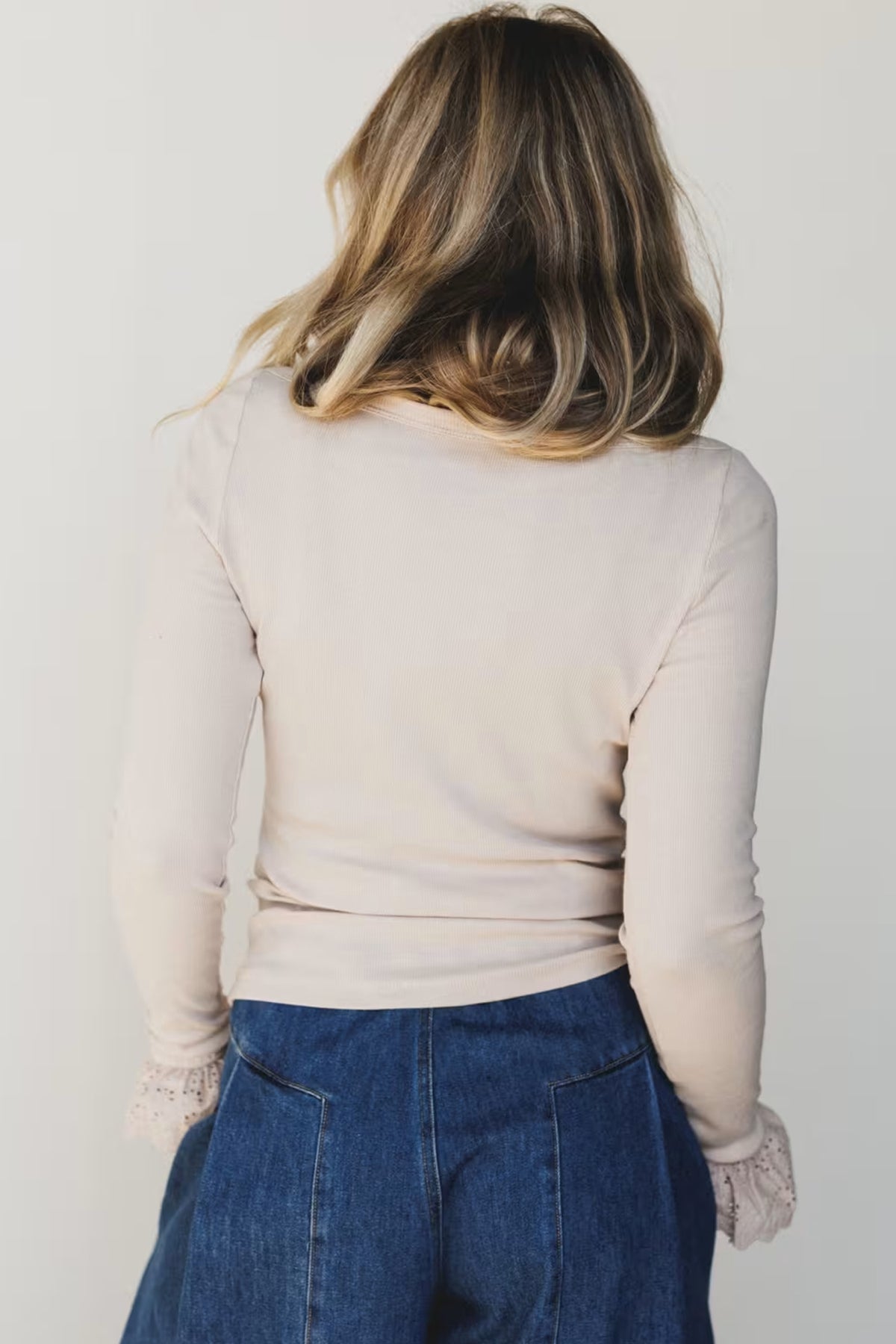 KaleaBoutique Comfortable Lace Cuff Patchwork Round Neck Long Sleeve Top - KaleaBoutique.com