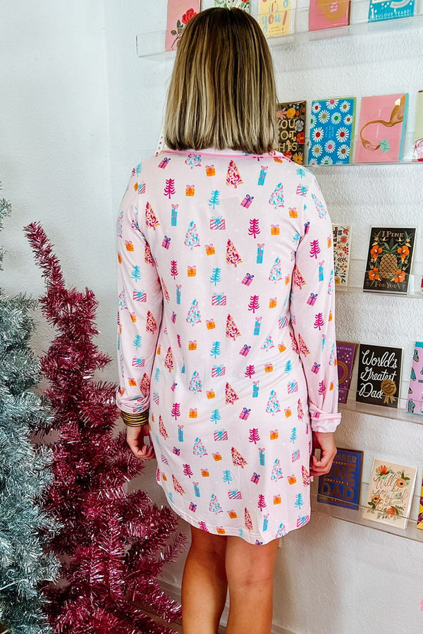 KaleaBoutique Comfortable Christmas Twinkle Tree Print Shirt Sleep Dress - KaleaBoutique.com