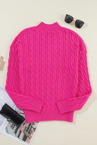 KaleaBoutique Solid Cable Knit High Neck Drop Shoulder Sweater - KaleaBoutique.com
