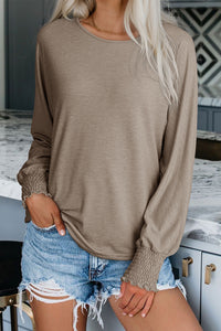 Shirred Cuffs Solid Long Sleeve T Shirt - KaleaBoutique.com