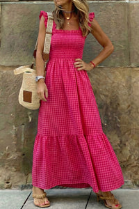 KaleaBoutique Comfortable Plaid Square Neck Fit-and-flared Vacation Sundress - KaleaBoutique.com