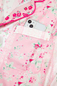 KaleaBoutique Comfortable Mixed Floral Print Contrast Piping Trim Satin Tie 2pcs Pajama Set - KaleaBoutique.com
