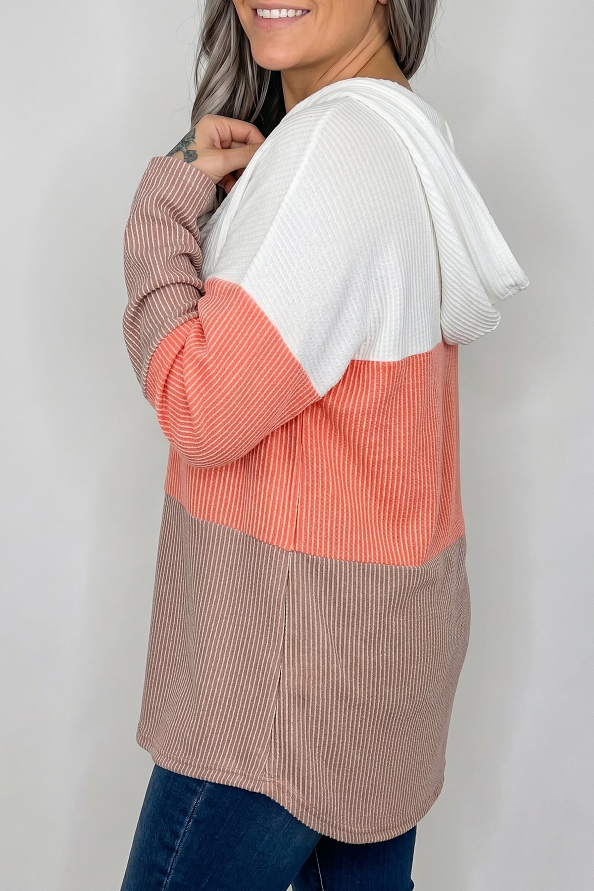 KaleaBoutique Stylish Ribbed Colorblock Hooded Pullover Long Sleeve Top - KaleaBoutique.com