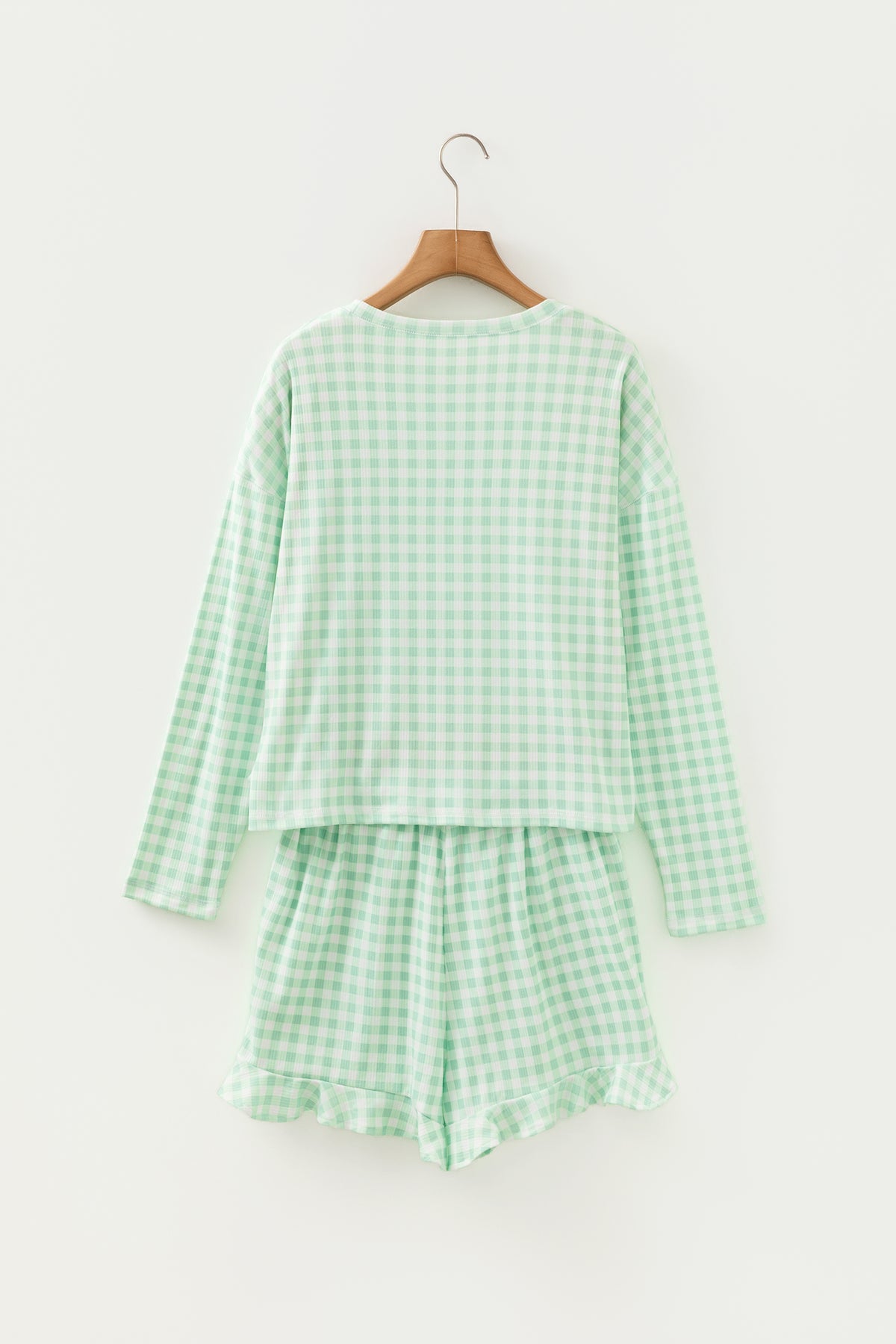 KaleaBoutique Stylish Gingham Long Sleeve Loose Top Drawstring Shorts 2pcs Lounge Set - KaleaBoutique.com