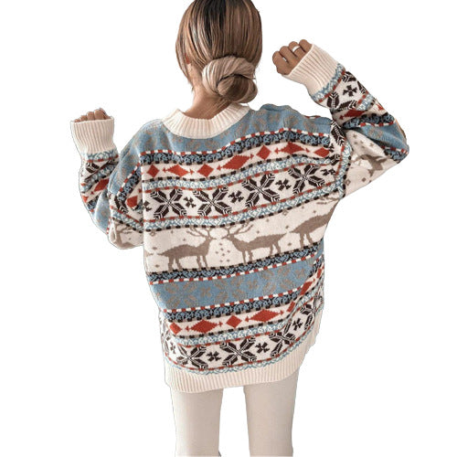 Women's Reindeer Fair Isle Christmas Pullover Sweater - KaleaBoutique.com