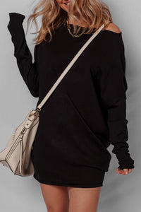 KaleaBoutique Stylish Asymmetric Neck Batwing Sleeve Shift Mini Sweater Dress - KaleaBoutique.com