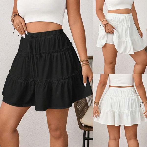 Summer Sweet Cake Skirt, Adjustable Tie-Front Faux Two-Piece Mini Skirt With Built-in Shorts - KaleaBoutique.com