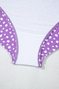 Plus Size Polka Dot Print Ruffled Knotted V Neck Tankini Set - KaleaBoutique.com