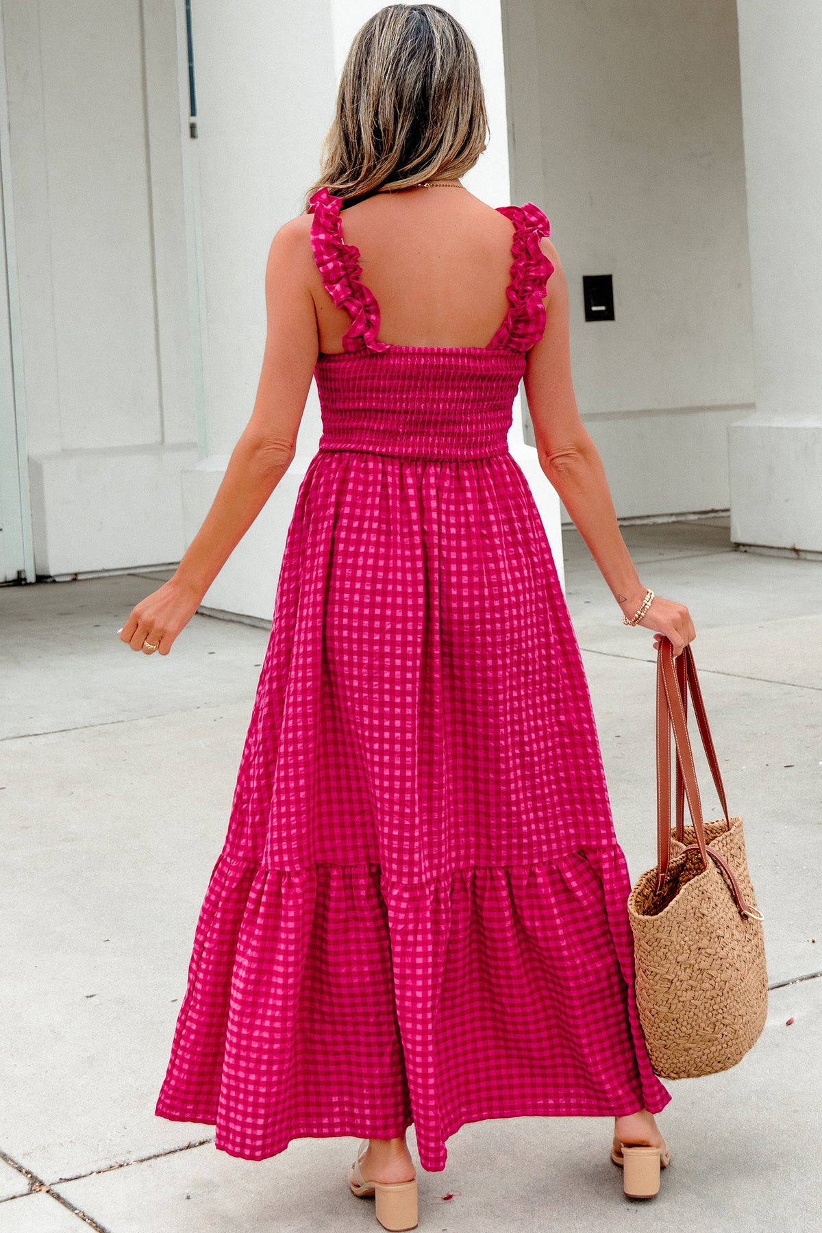 KaleaBoutique Comfortable Plaid Square Neck Fit-and-flared Vacation Sundress - KaleaBoutique.com