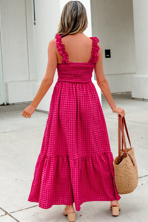 KaleaBoutique Comfortable Plaid Square Neck Fit-and-flared Vacation Sundress - KaleaBoutique.com