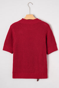 KaleaBoutique Comfortable Plaid Lace up Detail Christmas Holiday Puff Short Sleeve Sweater - KaleaBoutique.com