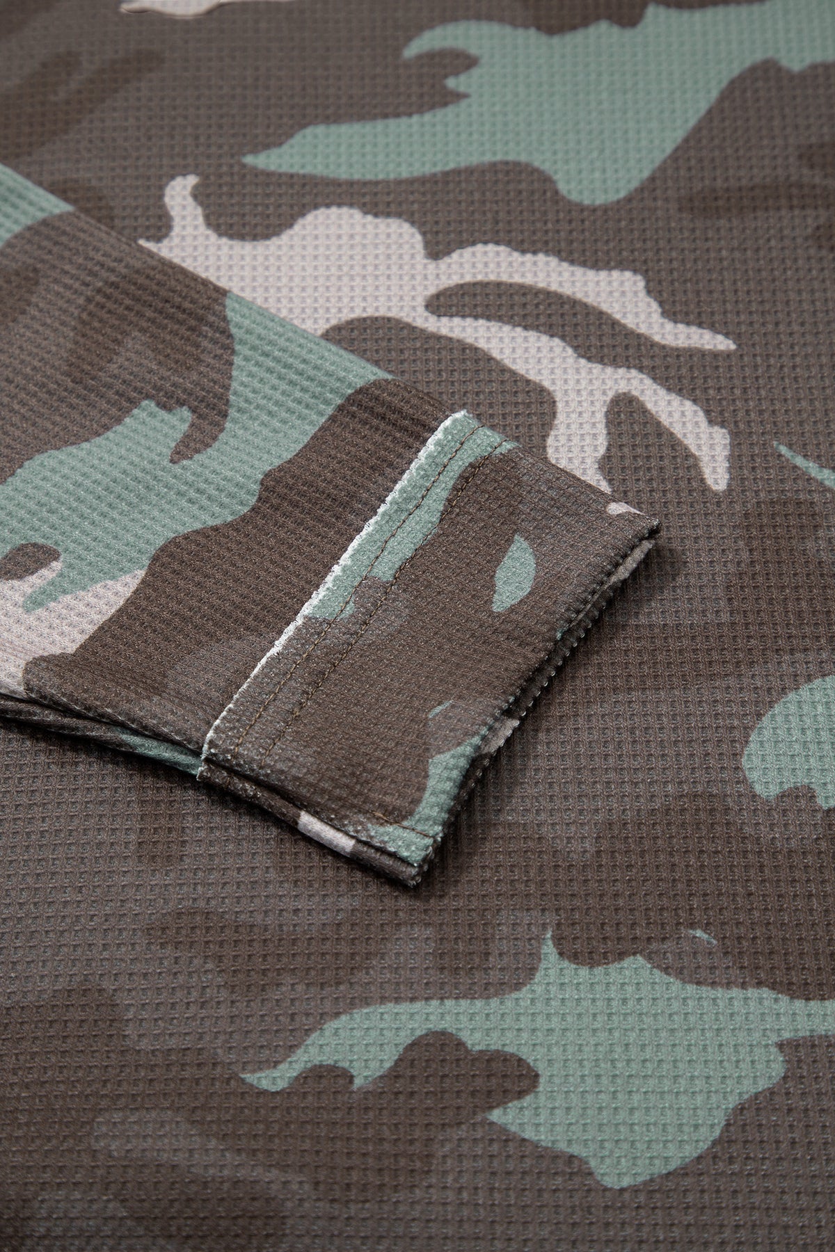 Camouflage Print Textured Drop Shoulder Long Sleeve Top - KaleaBoutique.com
