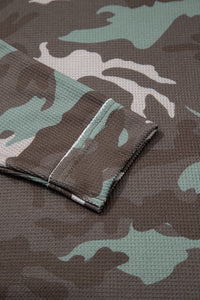 Camouflage Print Textured Drop Shoulder Long Sleeve Top - KaleaBoutique.com