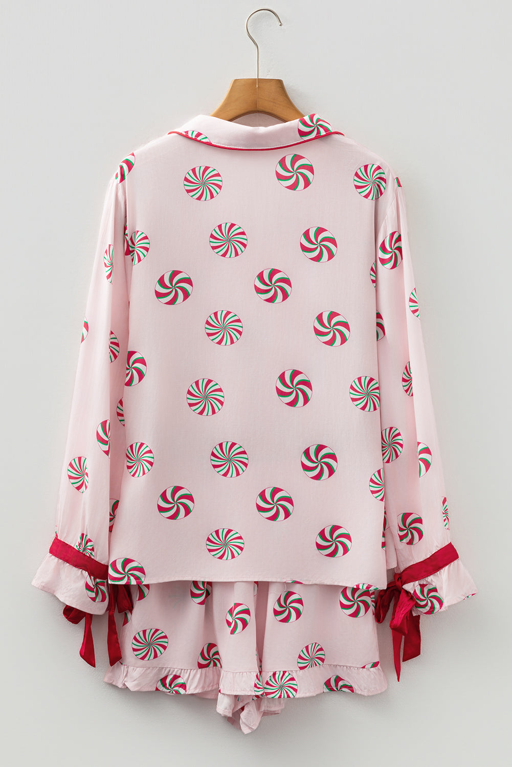 KaleaBoutique Comfortable Christmas Candy Contrast Trim Bow Knot Silky 2pcs Pajama Set - KaleaBoutique.com