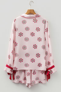 KaleaBoutique Comfortable Christmas Candy Contrast Trim Bow Knot Silky 2pcs Pajama Set - KaleaBoutique.com
