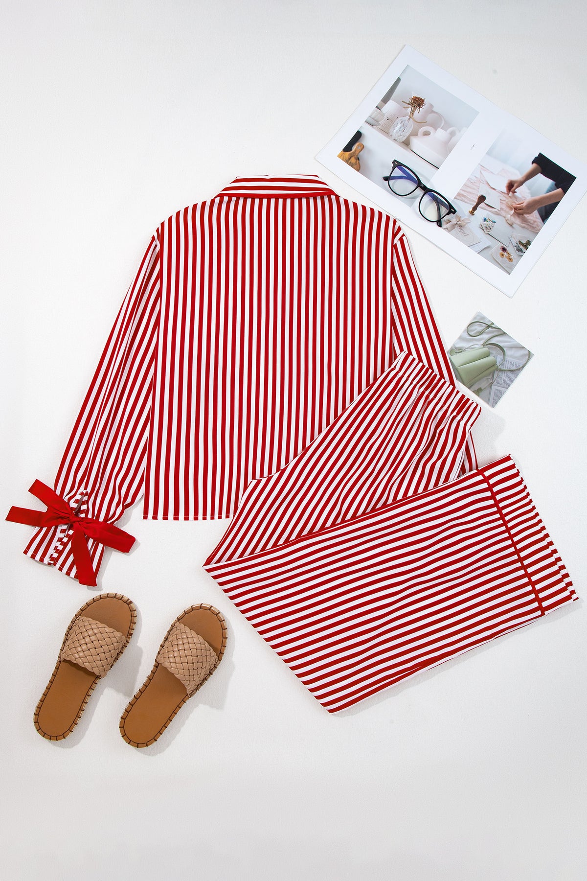 KaleaBoutique Comfortable Contrast Velvet Trim Bow Knot Waist 2pcs Pajama Set - KaleaBoutique.com