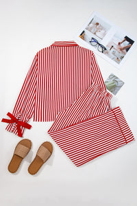 KaleaBoutique Comfortable Contrast Velvet Trim Bow Knot Waist 2pcs Pajama Set - KaleaBoutique.com