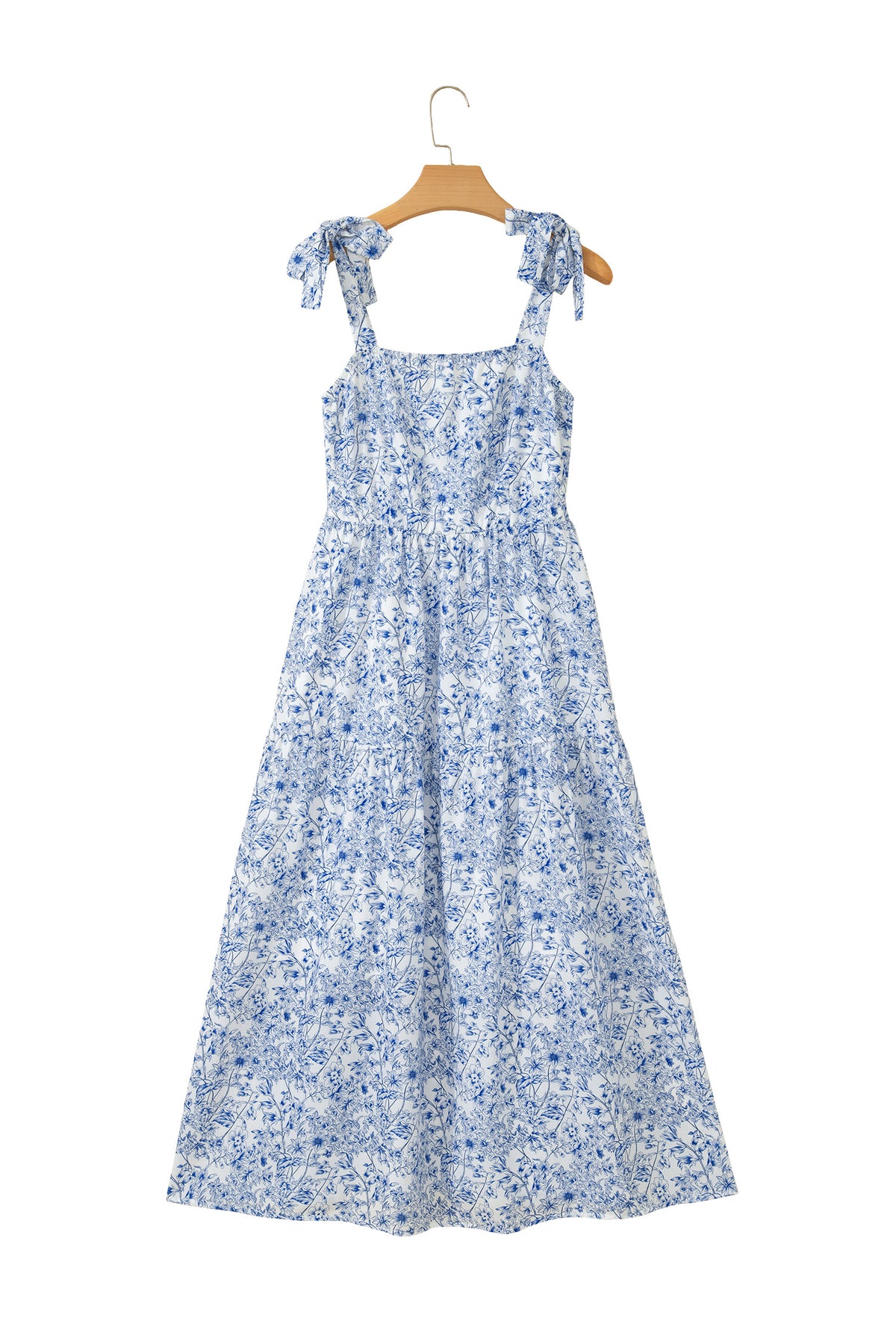 KaleaBoutique Stylish Floral Print Knot Straps High Waist Flared Maxi Dress