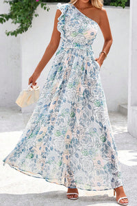 KaleaBoutique Stylish Floral Print Ruffled One Shoulder Vacation Maxi Dress - KaleaBoutique.com