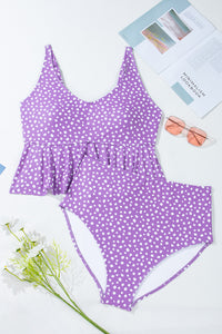 Plus Size Polka Dot Print Ruffled Knotted V Neck Tankini Set - KaleaBoutique.com