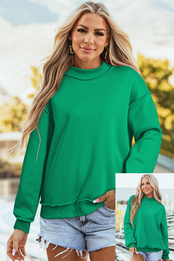 KaleaBoutique Comfortable Oversize Drop Shoulder Reversible Mock Neck Sweatshirt - KaleaBoutique.com