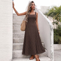 Women's Coffee Brown Polka-Dot Sleeveless Maxi Slip Dress - KaleaBoutique.com