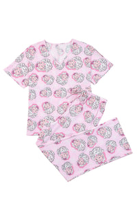 KaleaBoutique Comfortable Santa Claus Print V Neck Tee Drawstring Pants 2pcs Lounge Set - KaleaBoutique.com