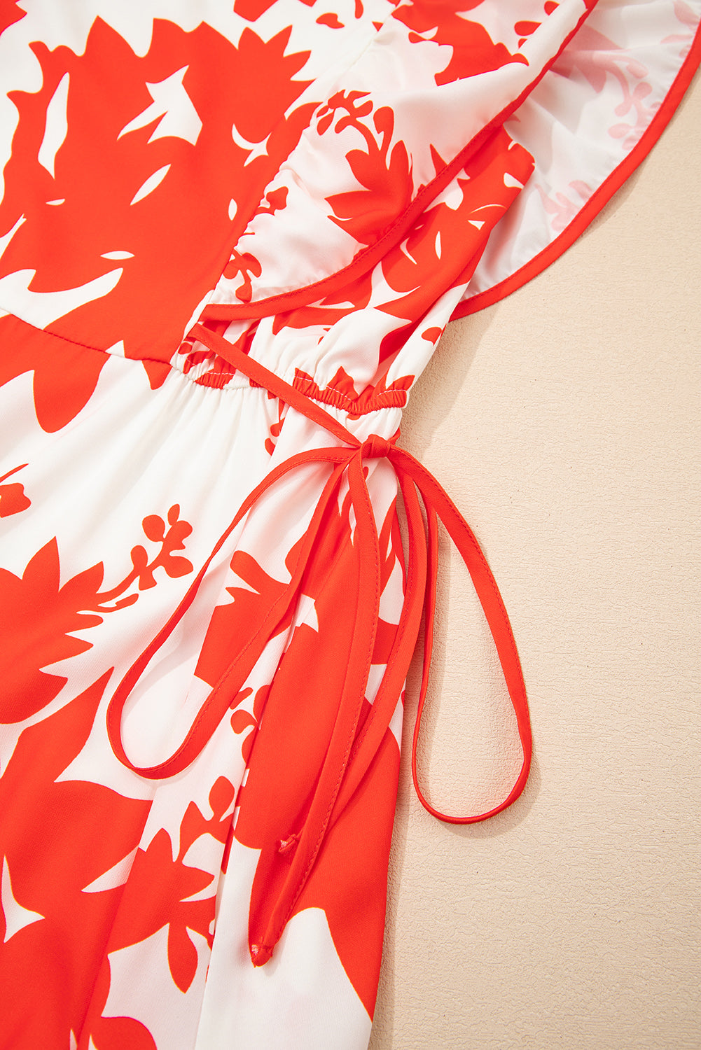 KaleaBoutique Stylish Floral Print Trimmed V Neck Ruffle Sleeve Long Dress - KaleaBoutique.com