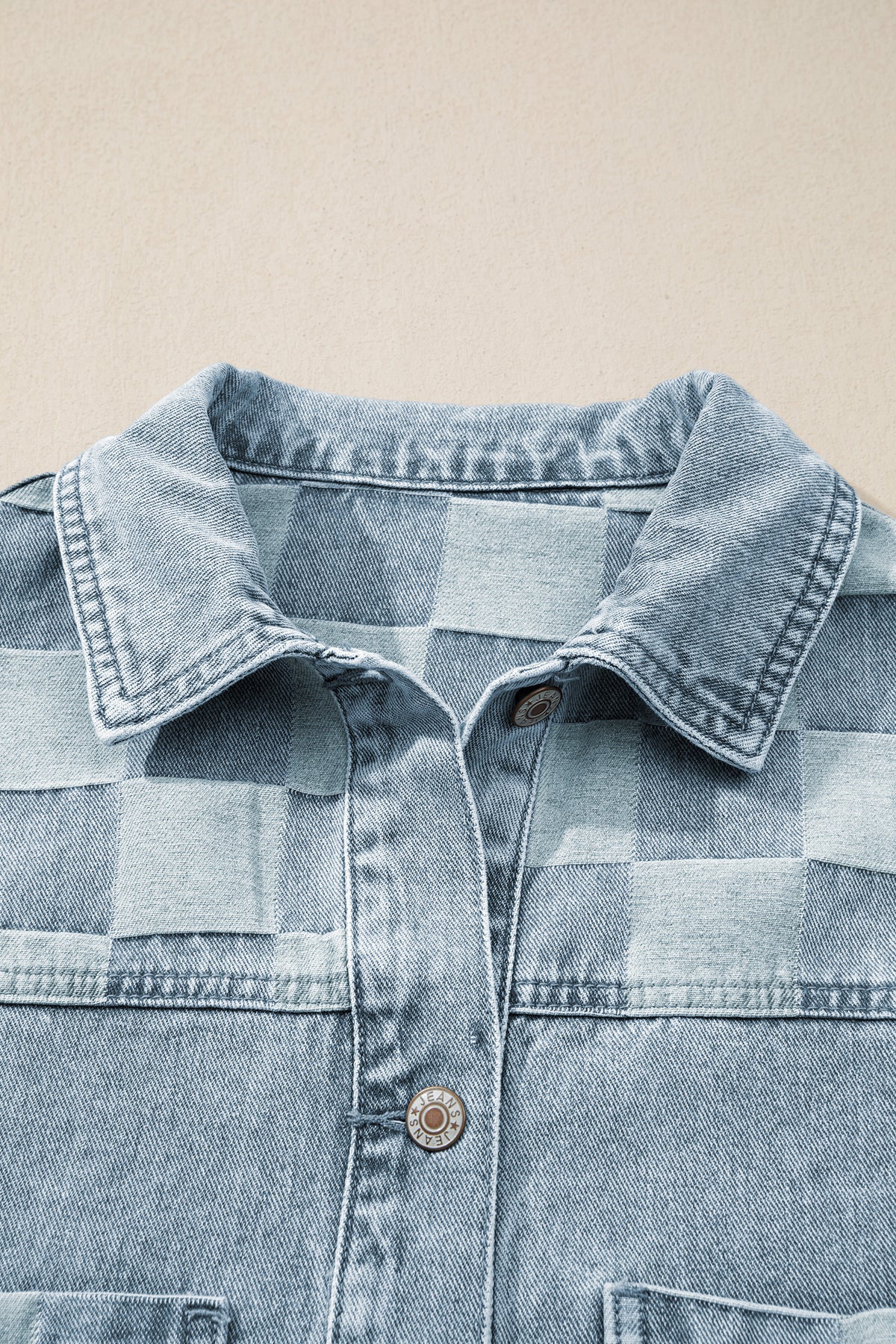 Denim Checkered Pattern Patchwork Womens Casual Jacket - KaleaBoutique.com