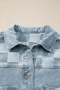 Denim Checkered Pattern Patchwork Womens Casual Jacket - KaleaBoutique.com