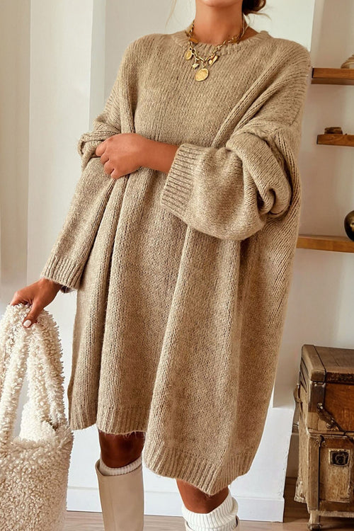 KaleaBoutique Comfortable Exposed Seam Drop Shoulder Oversize Sweater Mini Dress - KaleaBoutique.com