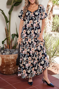 KaleaBoutique Comfortable Short Sleeve Smocked Detail High Waist Floral Maxi Dress - KaleaBoutique.com