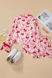 KaleaBoutique Comfortable Bow Print Valentine Long Sleeve Shirt Shorts 2 Pcs Pajama Set - KaleaBoutique.com