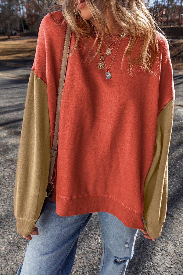 KaleaBoutique Two Tone Patchwork Drop Shoulder Pullover Sweatshirt - KaleaBoutique.com