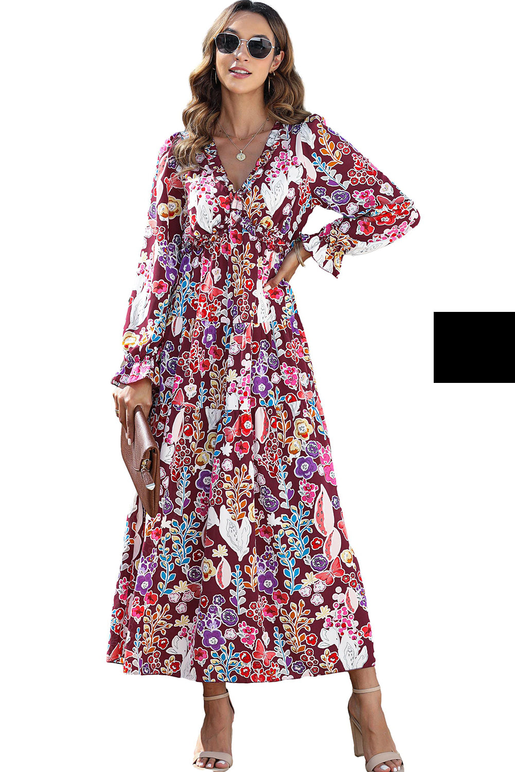 KaleaBoutique V Neck Floral Print Empire Waist Maxi Dress - KaleaBoutique.com