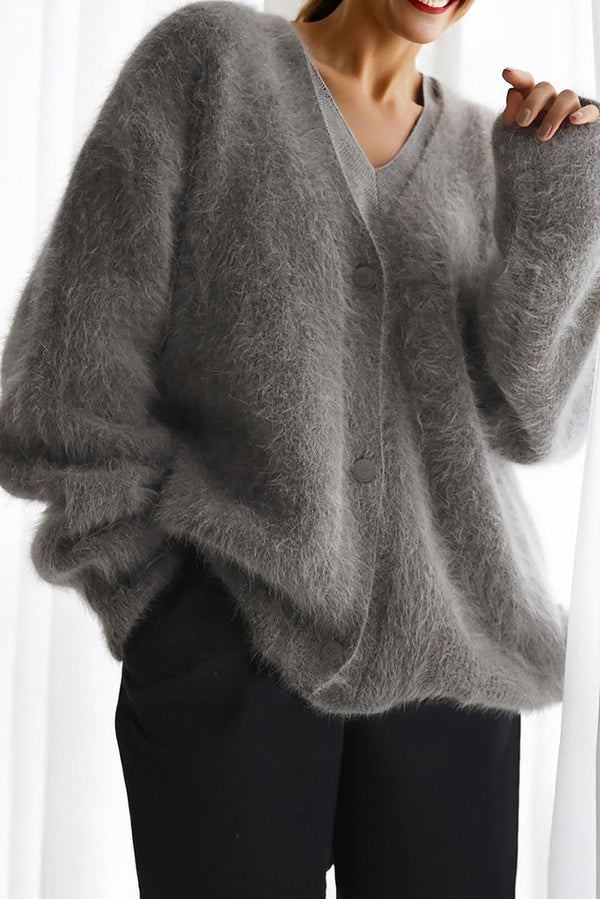 KaleaBoutique Comfortable V Neck Button Down Fuzzy Knit Mohair Sweater Cardigan - KaleaBoutique.com