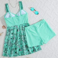 Women's Paisley Print Ruched Swim Dress and Shorts 2 PC Tankini Set - KaleaBoutique.com