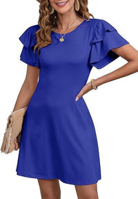 Women's Round-Neck Layered Flutter-Sleeve A-Line Dress - KaleaBoutique.com