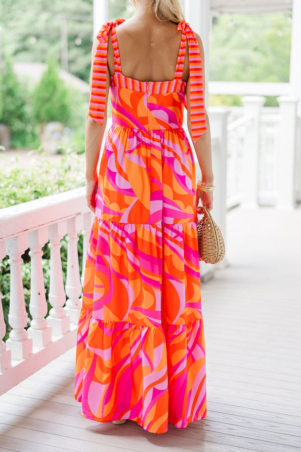 KaleaBoutique Stylish Abstract Print Knotted Shoulder High Waist Maxi Dress - KaleaBoutique.com