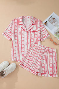KaleaBoutique Stylish Cute Bow Heart Print Ribbon Decor Short 2pcs Pajama Set - KaleaBoutique.com