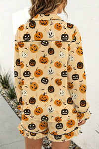 KaleaBoutique Stylish Long Sleeve Ruffle Pumpkin Face Print Two Piece Lounge Set - KaleaBoutique.com