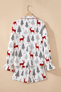 KaleaBoutique Comfortable Christmas Fashion Print Velvet Trim Bow Knot Pajama 2pcs Short Set - KaleaBoutique.com