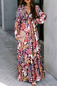 KaleaBoutique V Neck Floral Print Empire Waist Maxi Dress - KaleaBoutique.com