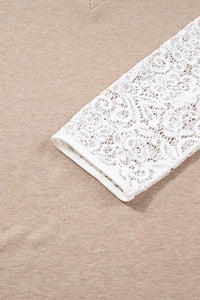 KaleaBoutique Stylish V Neck Contrast Lace Patchwork Long Sleeve Top - KaleaBoutique.com