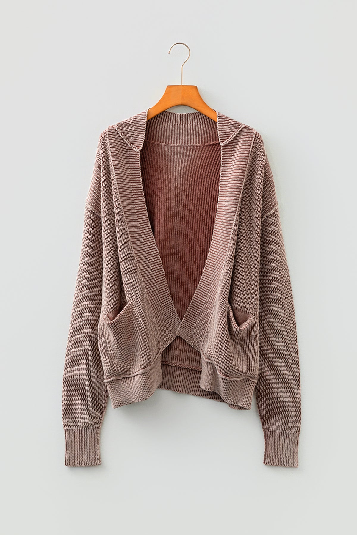 KaleaBoutique Stylish Mineral Wash Exposed Seam Patchwork Knit Open Sweater Cardigan - KaleaBoutique.com