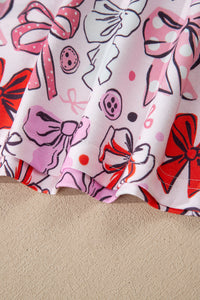 KaleaBoutique Stylish Cute Ribbon Bows Printed 2pcs Short Pajama Set - KaleaBoutique.com