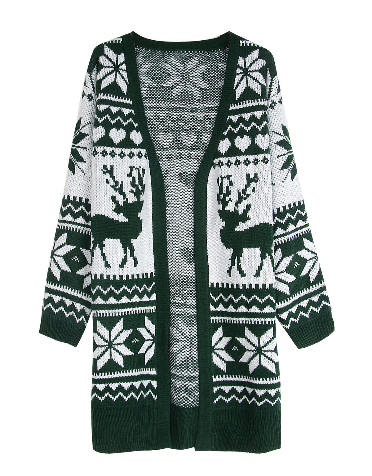 Women's Reindeer and Snowflake Longline Open-Front Cardigan - KaleaBoutique.com