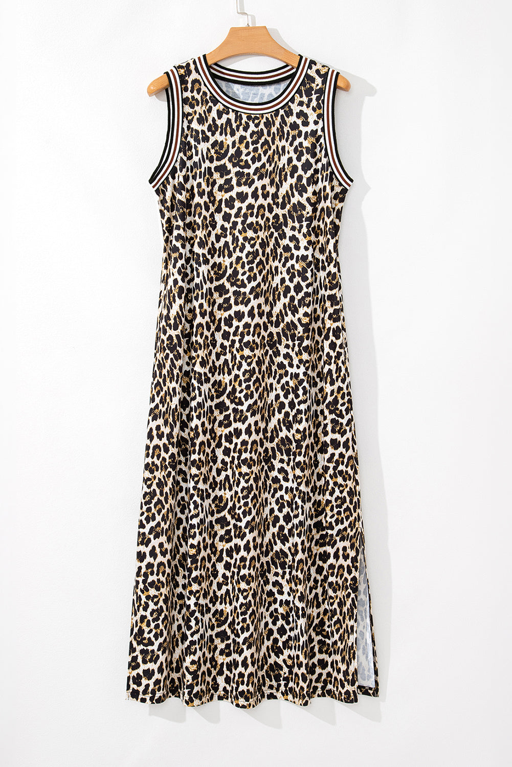 KaleaBoutique Stylish Contrast Striped Trim Leopard Sleeveless Maxi Dress - KaleaBoutique.com